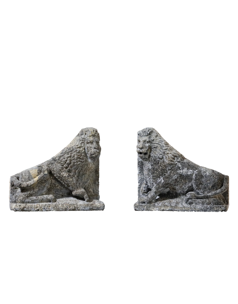 Antique Pair Of Limestone Lions