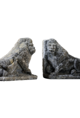 Maison Leon Van den Bogaert Antique Pair Of Limestone Lions