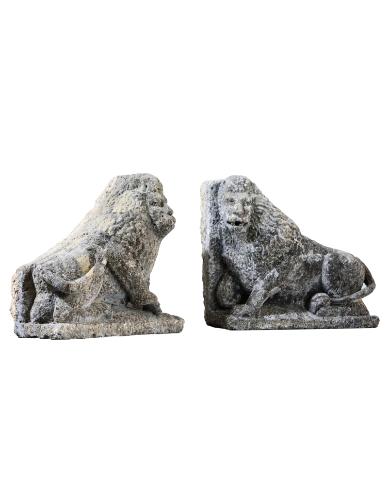 Antique Pair Of Limestone Lions