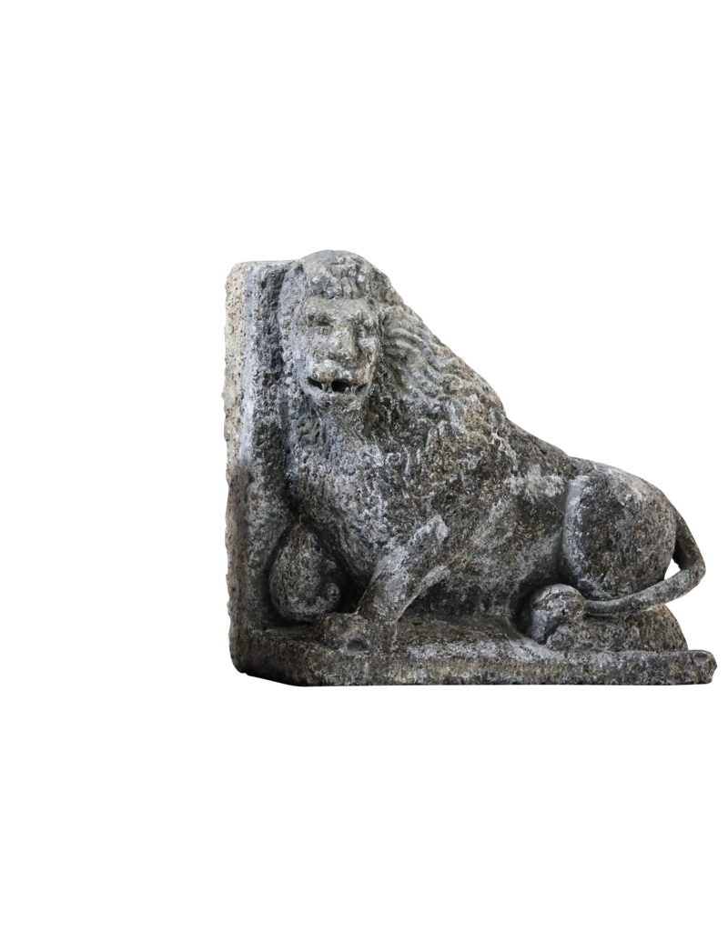 Antiguo Par De Leones De Piedra Caliza