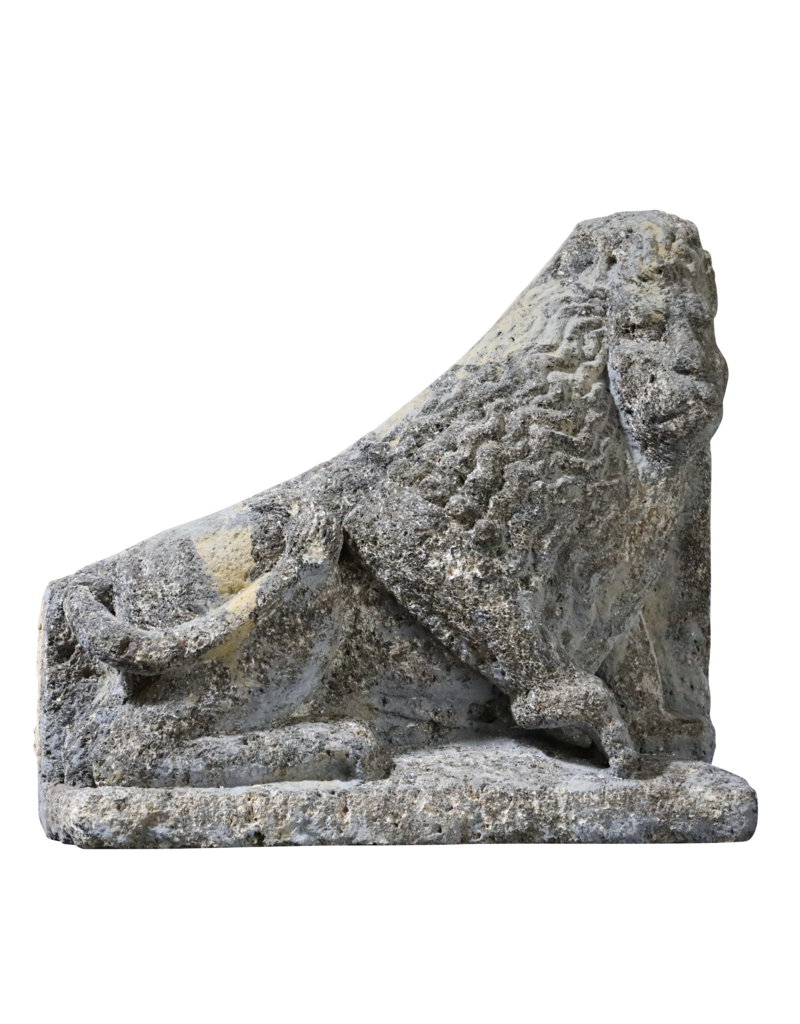 Antiguo Par De Leones De Piedra Caliza - The Antique Fireplace Bank