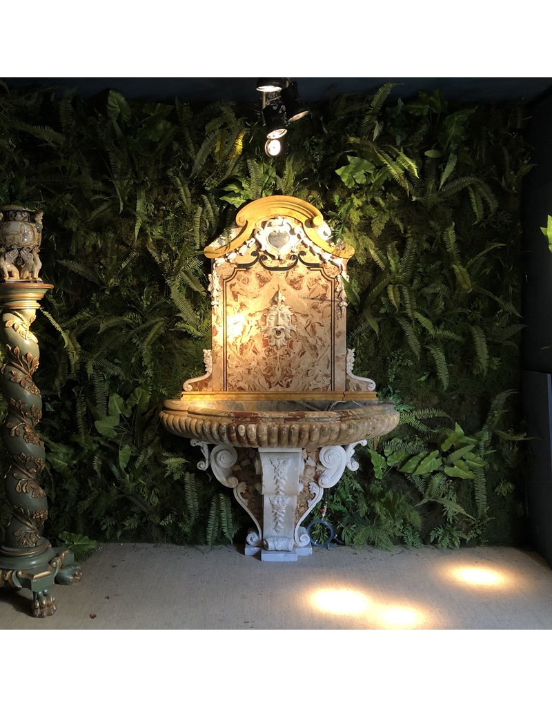 Pair of Monumental Sarrancolin Marble Wall Fountain