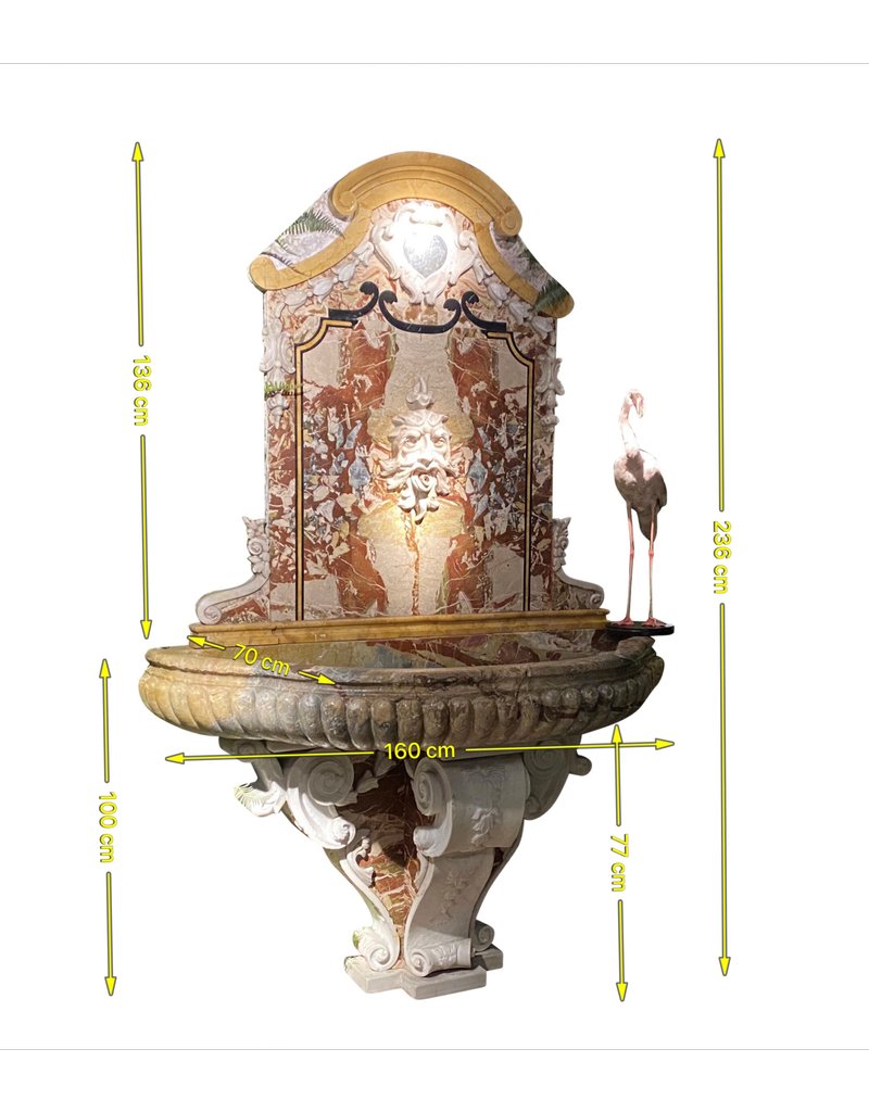 Maison Leon Van den Bogaert Paar Monumentale Sarrancolin Marmeren Muurfontein