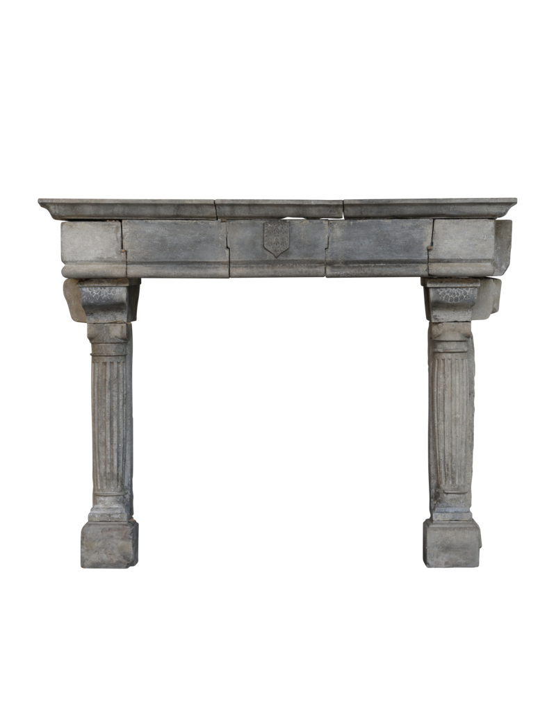 Strong Feudal Antique Fireplace Surround In Hard Limestone