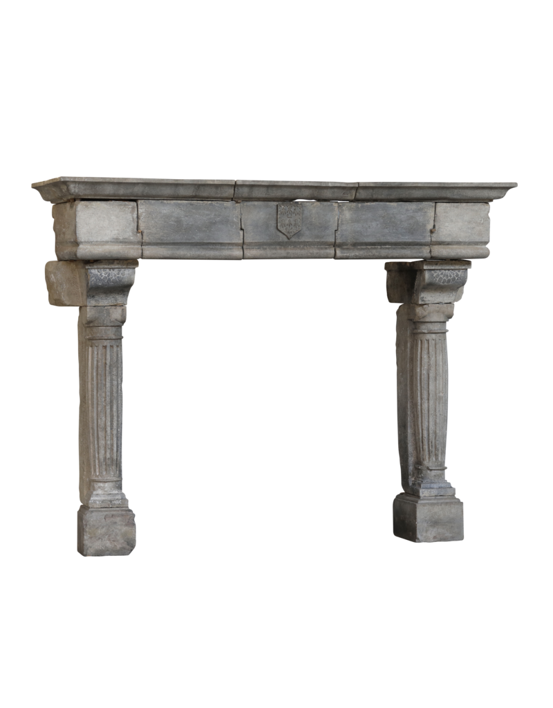 Strong Feudal Antique Fireplace Surround In Hard Limestone