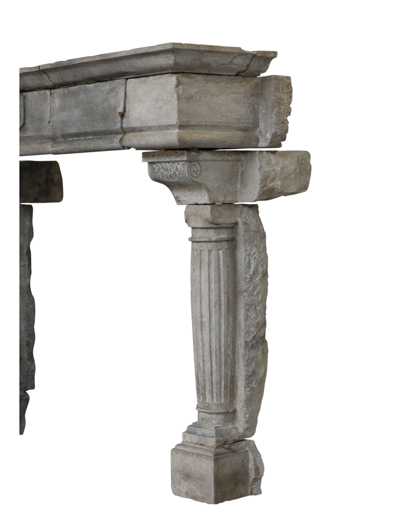 Strong Feudal Antique Fireplace Surround In Hard Limestone