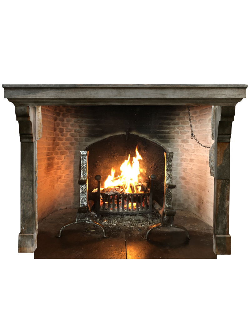 Grand And Elegant Bicolor Antique Stone Fireplace