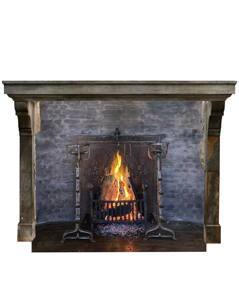 Grand And Elegant Bicolor Antique Stone Fireplace