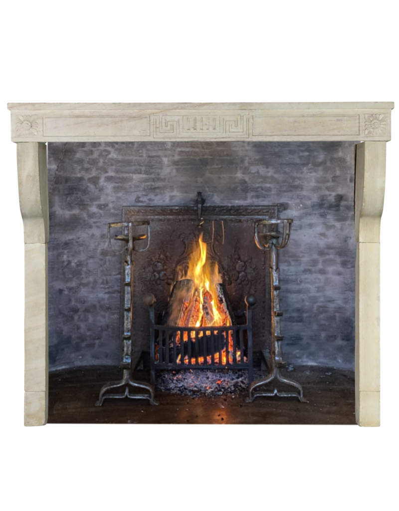 Elegant Grand White Limestone Fireplace