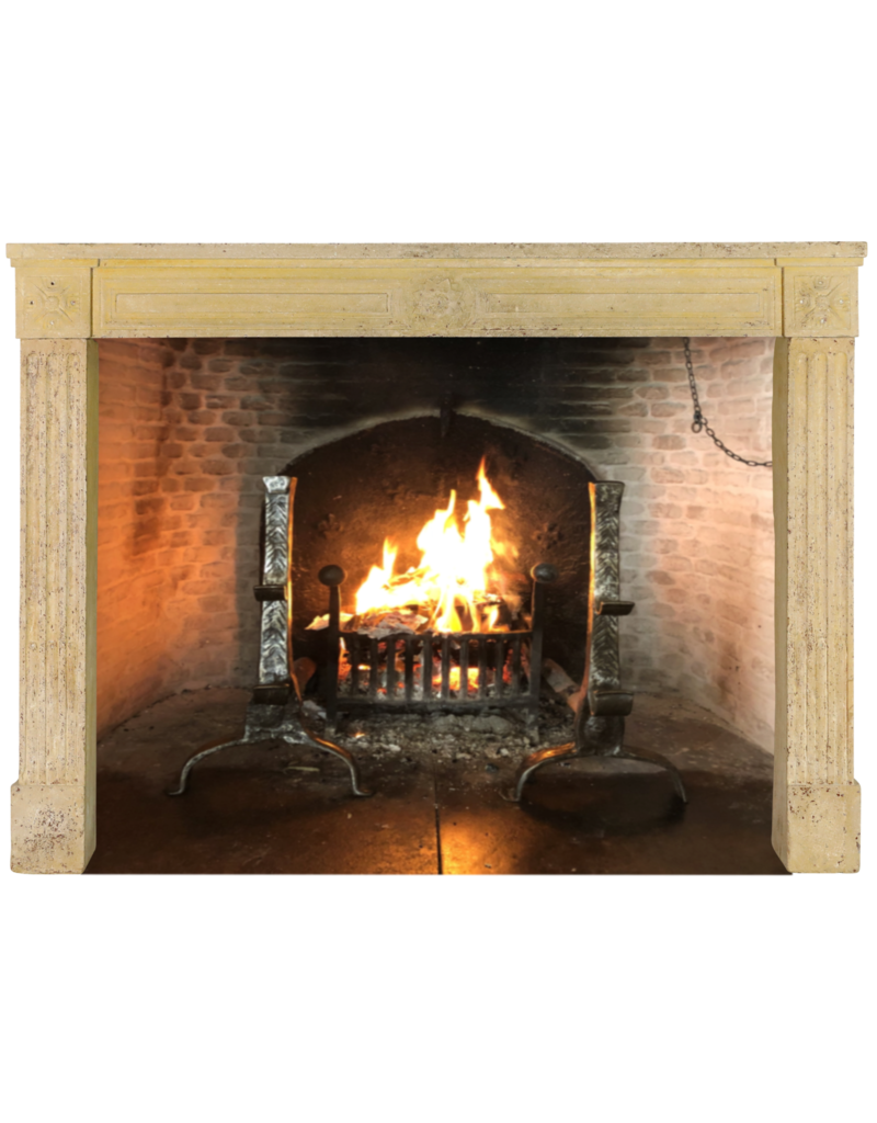 Rustic Classic Louis XVI Limestone Fireplace Surround