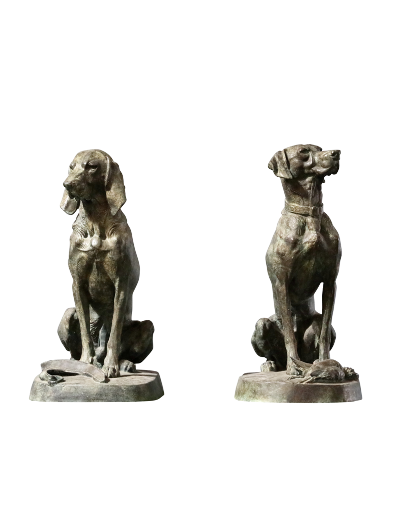 Elegant Pair Of Hunting Hounds in Brass