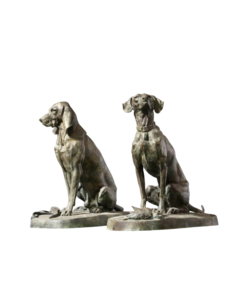 Elegant Pair Of Hunting Hounds in Brass