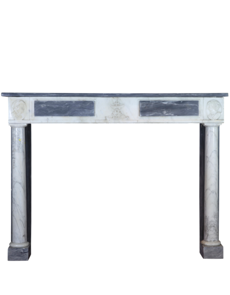 Fine Classic Fireplace Surround In Bleu Turquin Marble With Medaillons