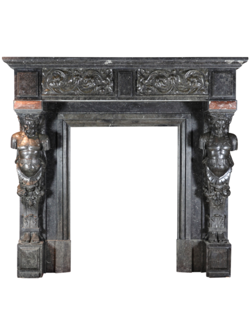 19Th Century Belgian Bleu Stone And Marble Fireplace Surround