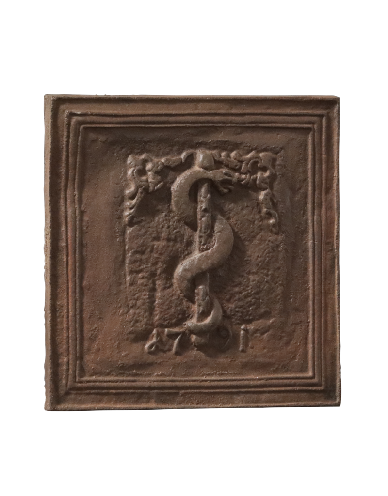 The Antique Fireplace Bank Gusseiserner Feuerplatte mit Asklepios-Symbol