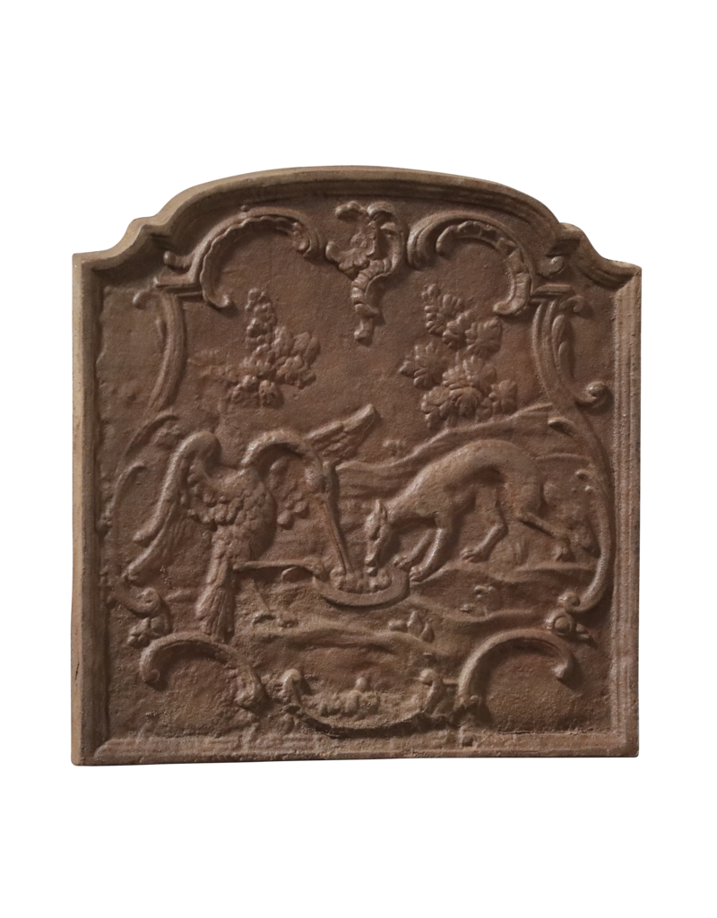 Plaque De Cheminée Avec La Fable Du Renard Et De La Cigogne