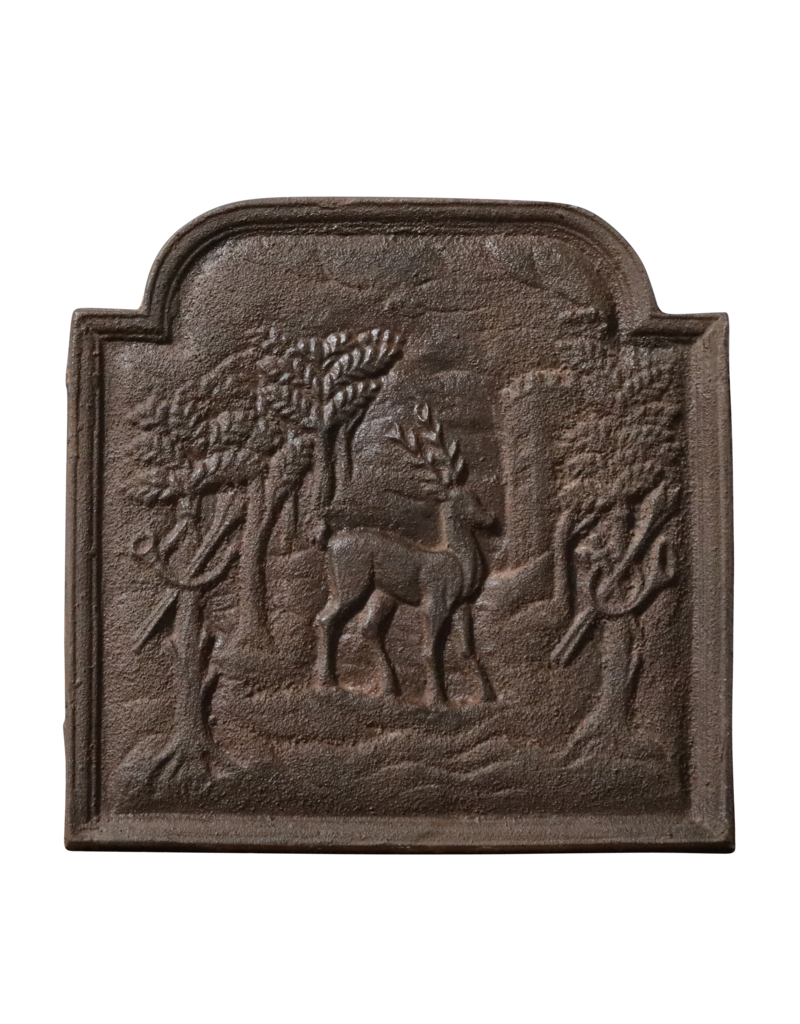 Plaque De Cheminée Aux Cerfs, Cors De Chasse Et Épée