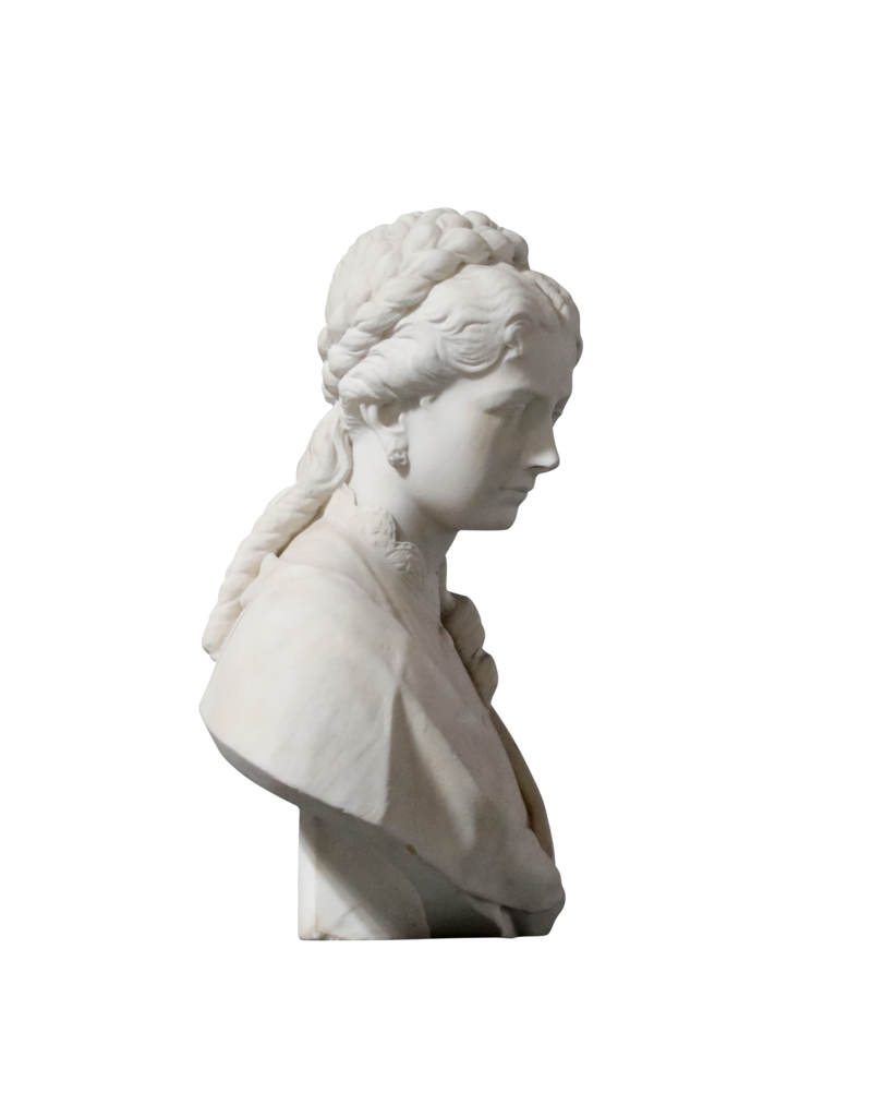 Buste De Dame En Marbre Sculpture Blanc