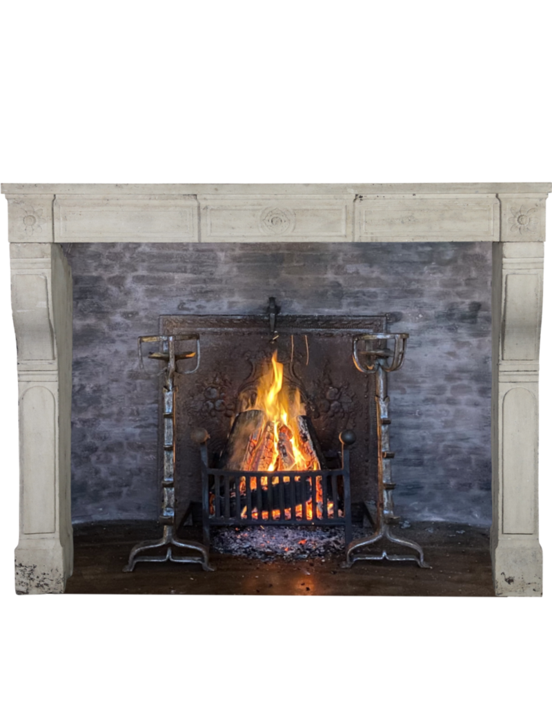 Original French Traditional Limestone Fireplace