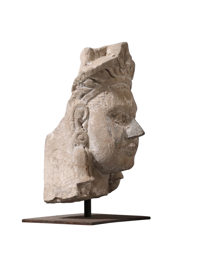 Maison Leon Van den Bogaert Antique Stone Head With Original Patina