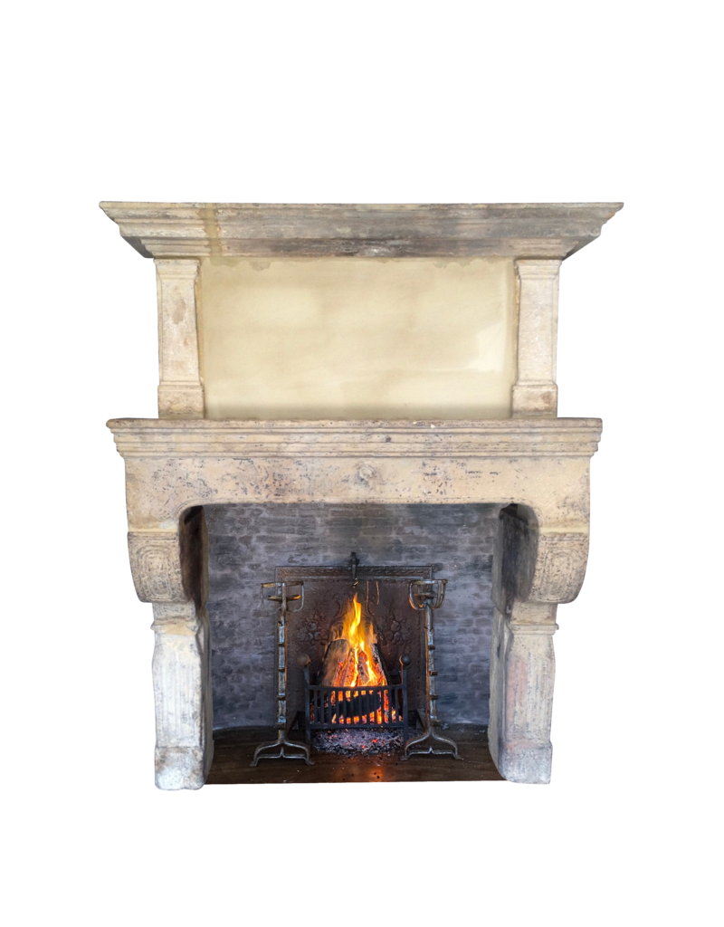 Original 17Th Century French Antique Fireplace Surround In Limestone