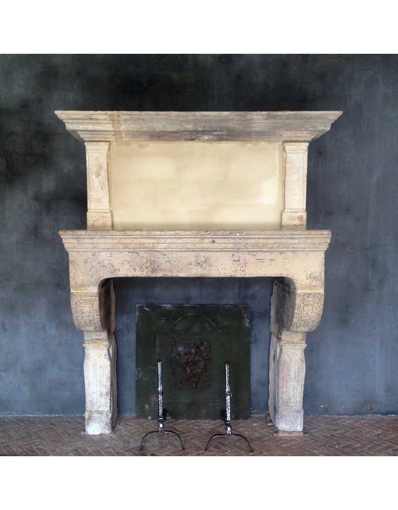 Original 17Th Century French Antique Fireplace Surround In Limestone