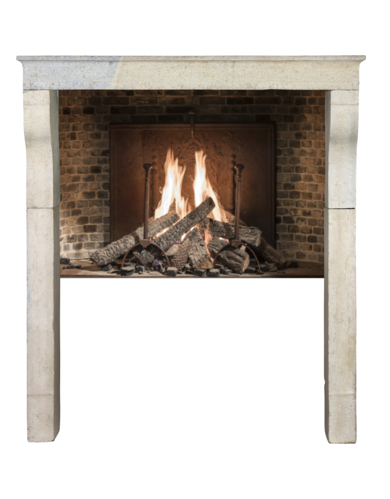 French Elegant Rustic Limestone Fireplace