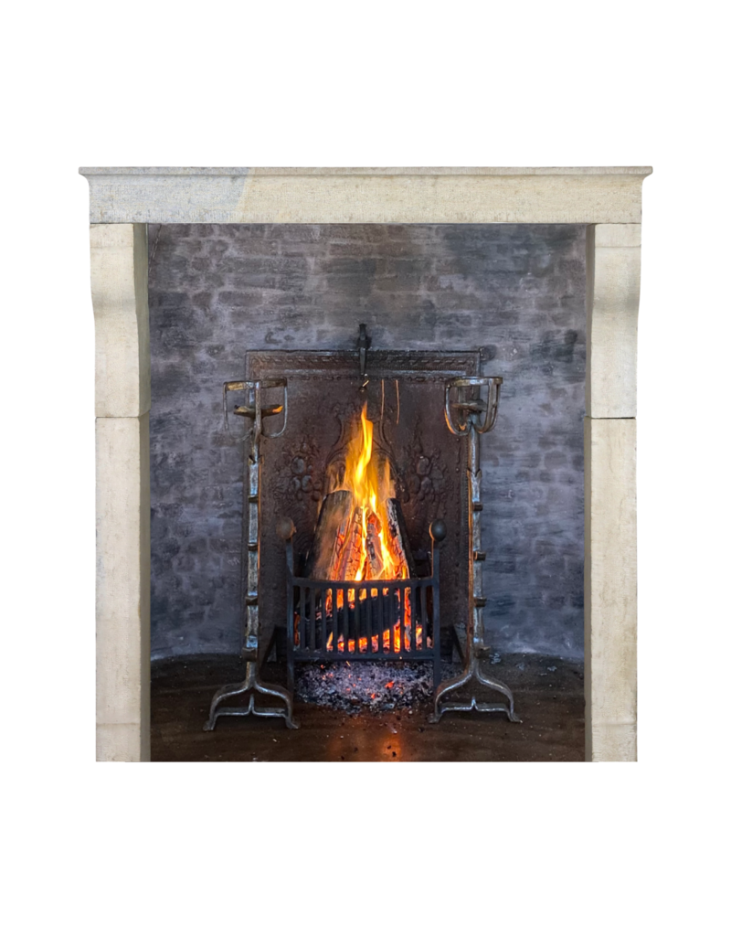 French Elegant Rustic Limestone Fireplace