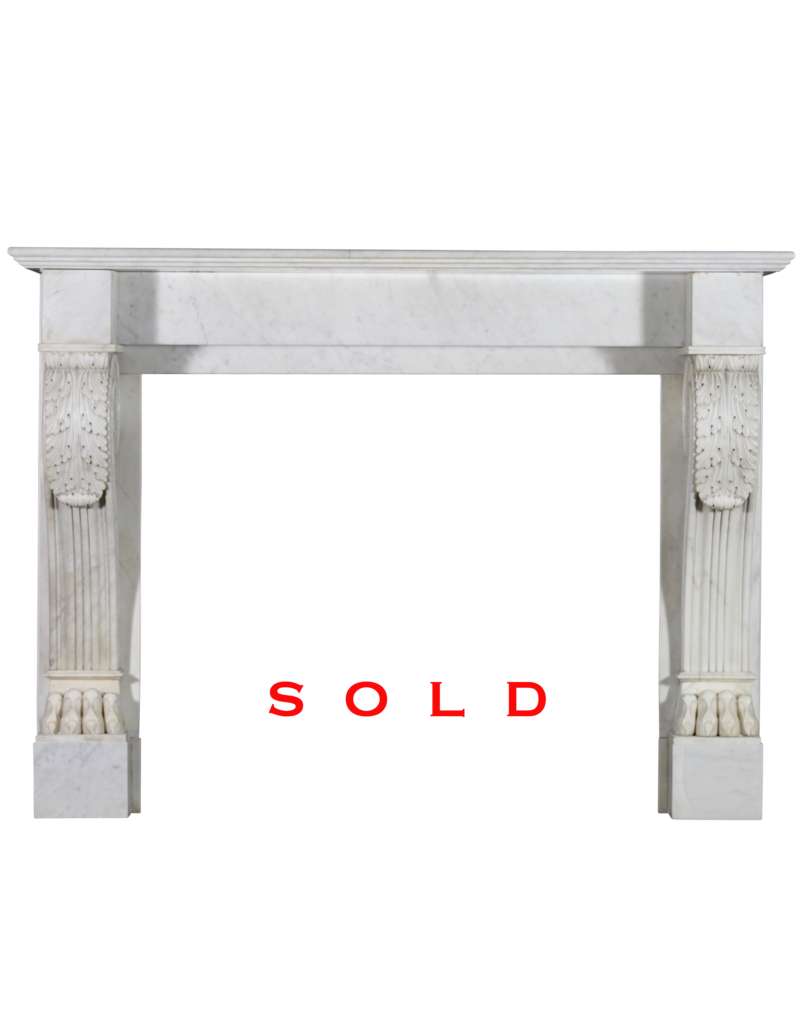 Unusual 19Th Century Elements Fireplace Mantle In White Marble