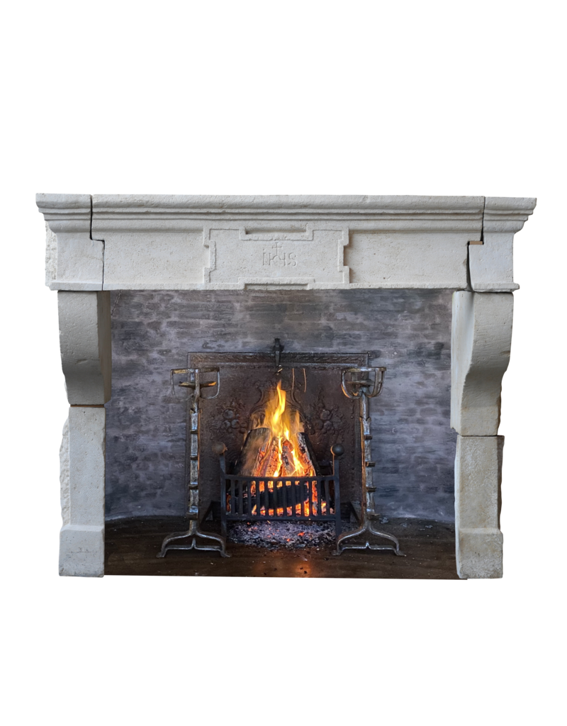 Grand French Abbey Limestone Fireplace