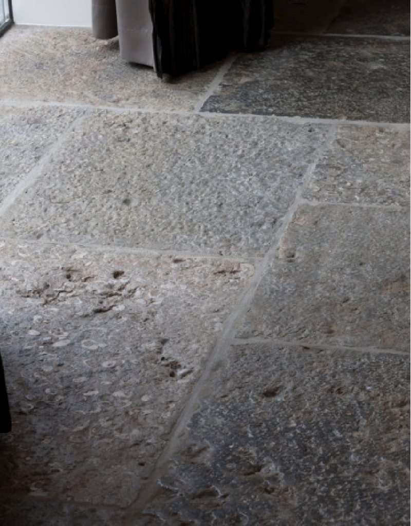 Teruggewonnen Franse Antieke Grijze Kalksteen Fossielen Dallen