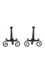 French Wrought Iron Pair of Solid Fireplace Objects