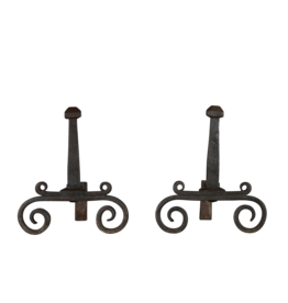 French Wrought Iron Pair of Fireplace Objects