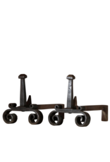 French Wrought Iron Pair of Solid Fireplace Objects