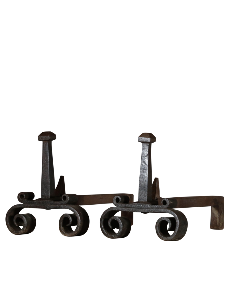 French Wrought Iron Pair of Solid Fireplace Objects