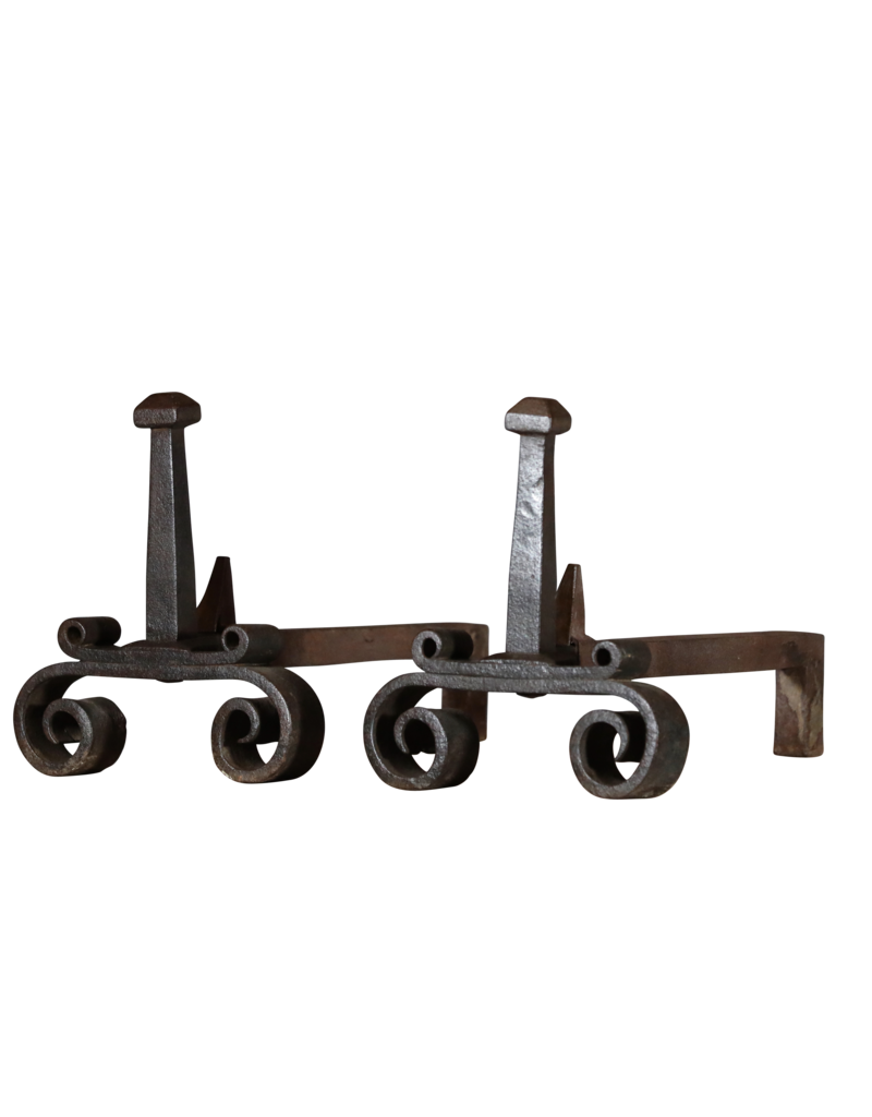 French Wrought Iron Pair of Solid Fireplace Objects