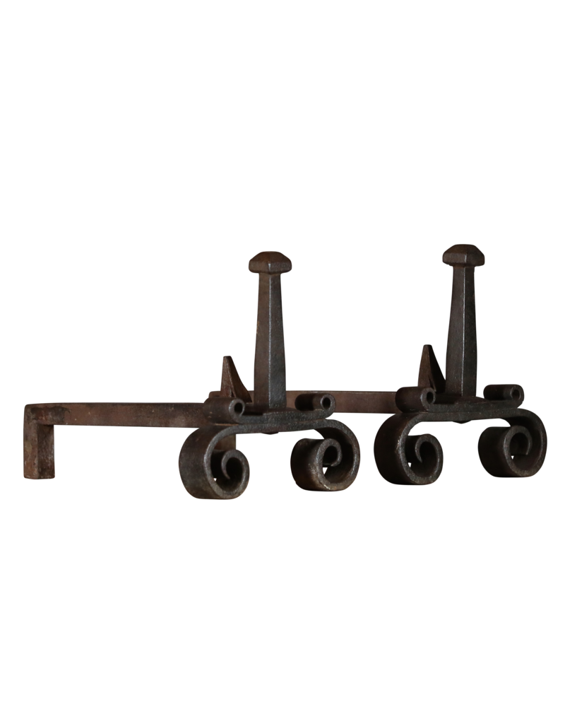 French Wrought Iron Pair of Solid Fireplace Objects