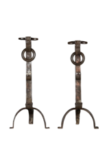 Par de Andiron de hierro forjado medieval francés