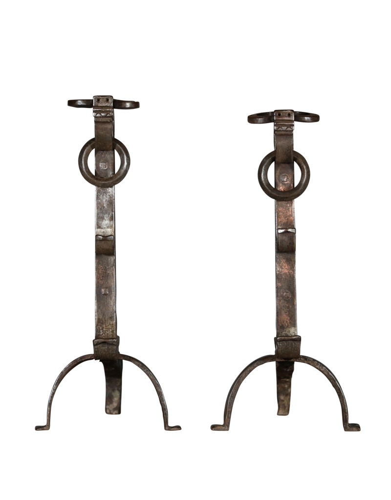 Par de Andiron de hierro forjado medieval francés