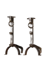 French Medieval Wrought Iron Pair Andiron