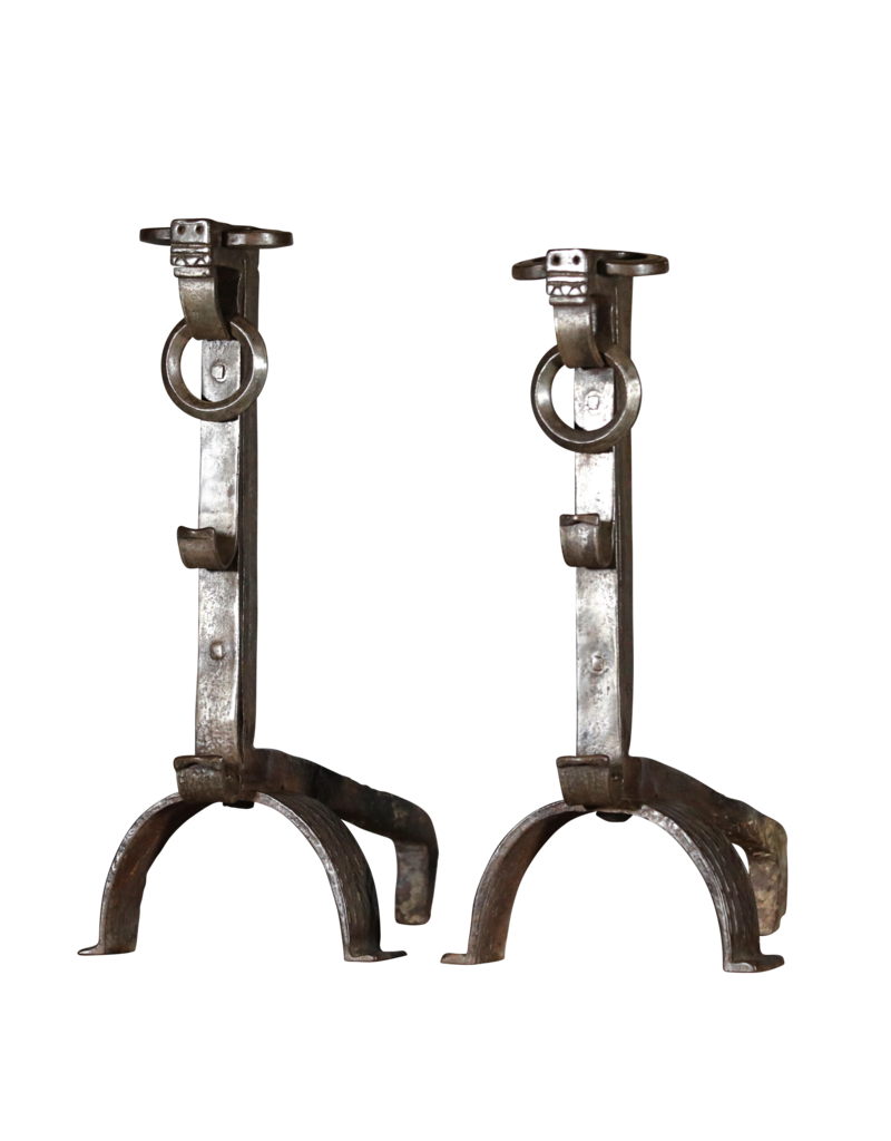 French Medieval Wrought Iron Pair Andiron