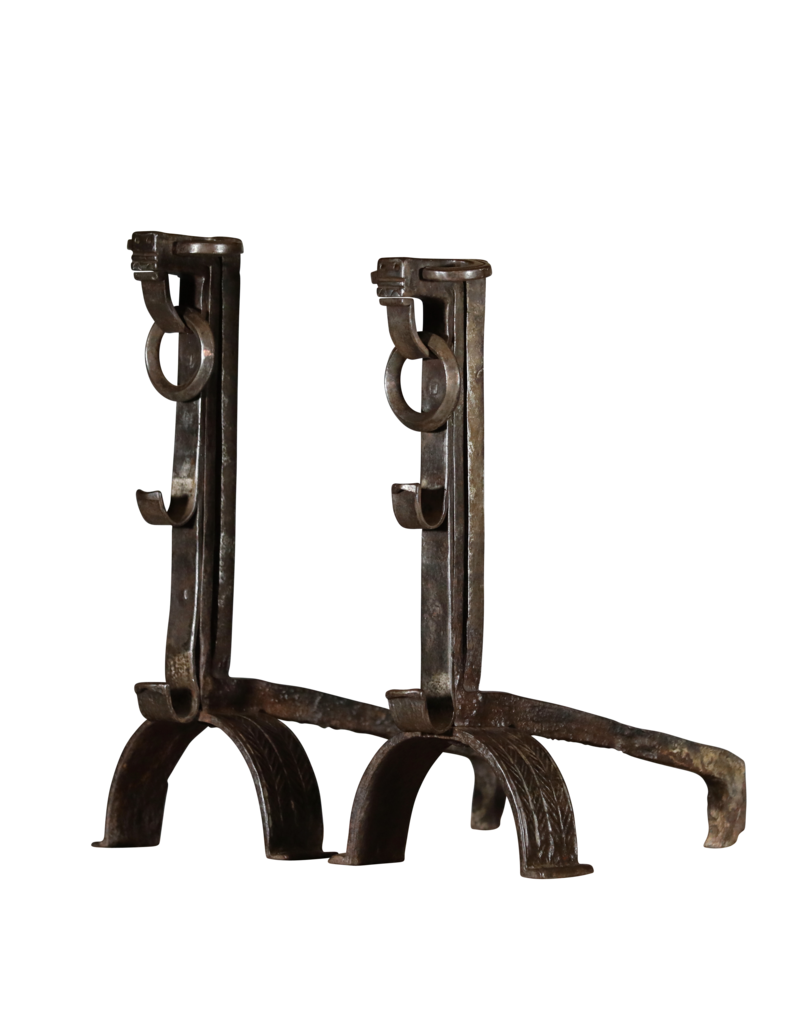 French Medieval Wrought Iron Pair Andiron