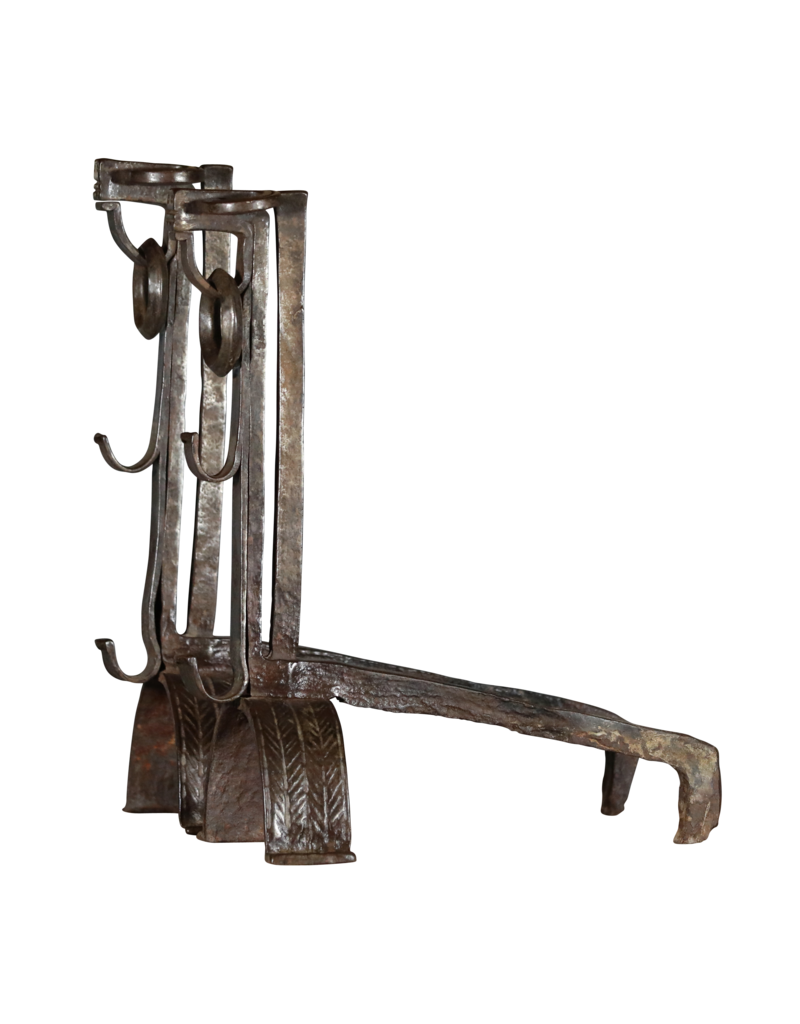 Par de Andiron de hierro forjado medieval francés
