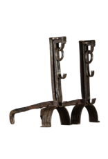 French Medieval Wrought Iron Pair Andiron