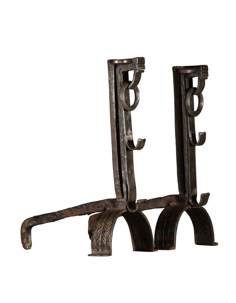 French Medieval Wrought Iron Pair Andiron