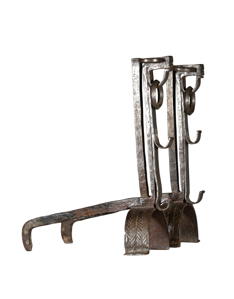 French Medieval Wrought Iron Pair Andiron