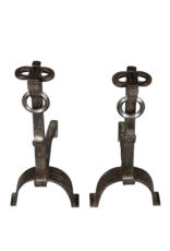 French Medieval Wrought Iron Pair Andiron