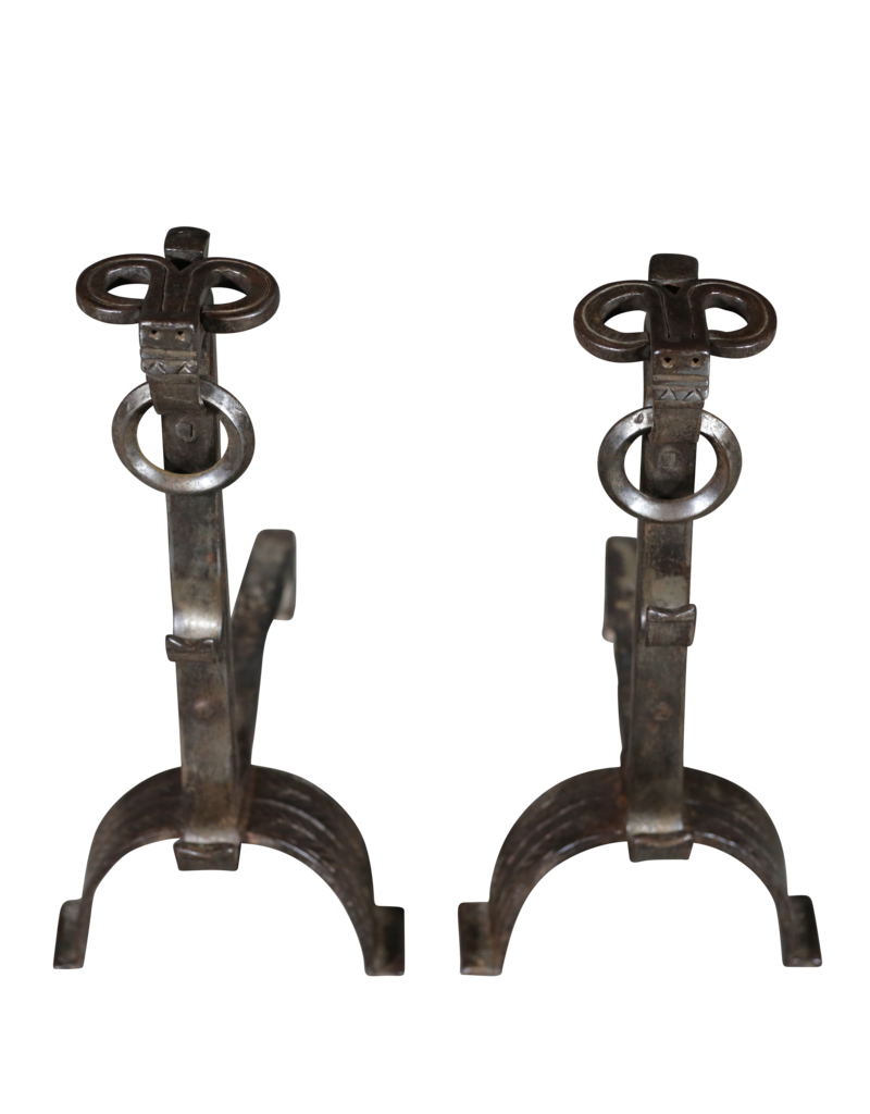 French Medieval Wrought Iron Pair Andiron