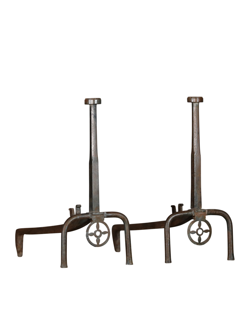 Solid French Pair of Fireplace Andiron