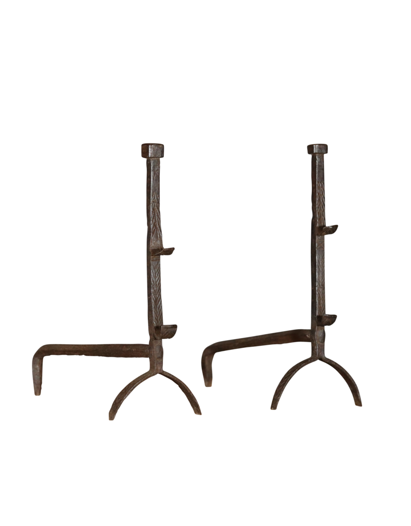 17Th Century French Pair Wrought Iron Andiron